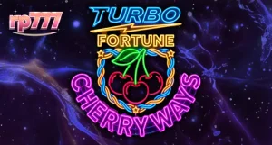 Tampilan visual neon retro-futuristik dari slot Turbo Fortune Cherryways